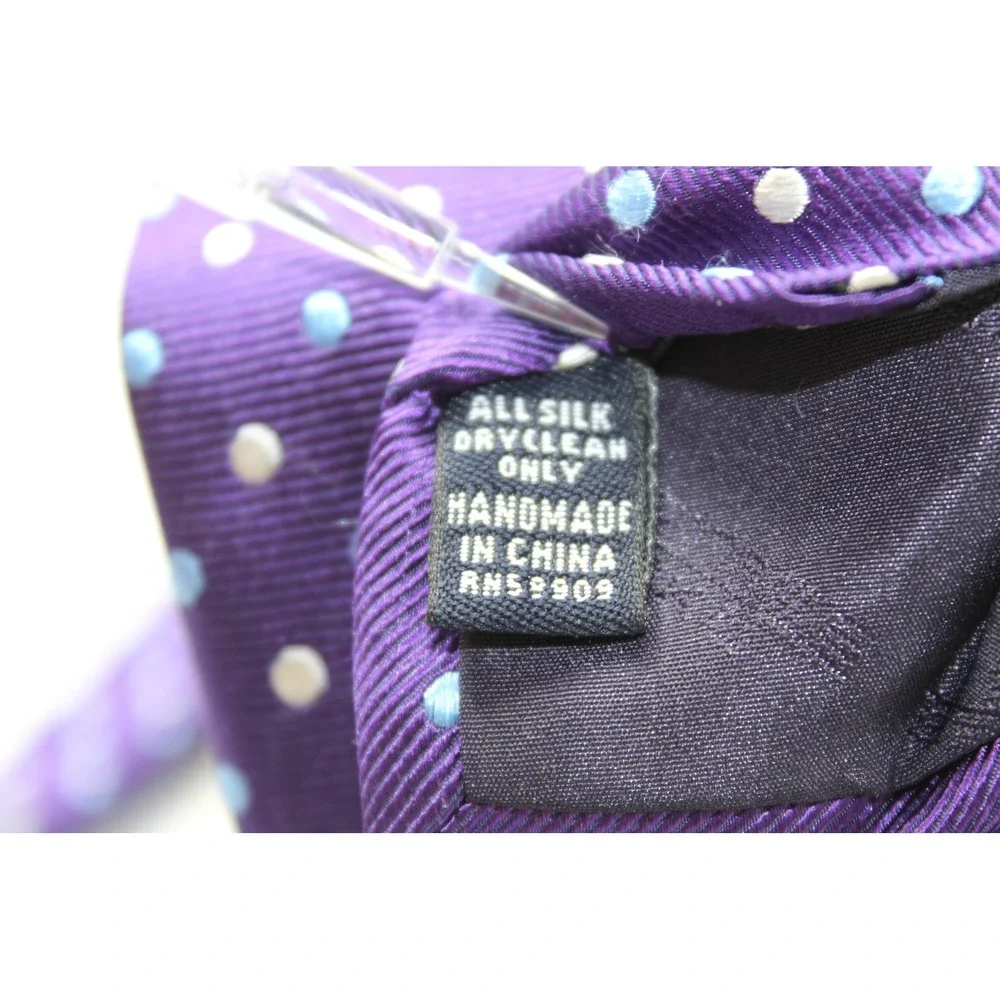 Roundtree & Yorke Purple Polka Dot Silk Tie Handmade Blue White Dots Mens